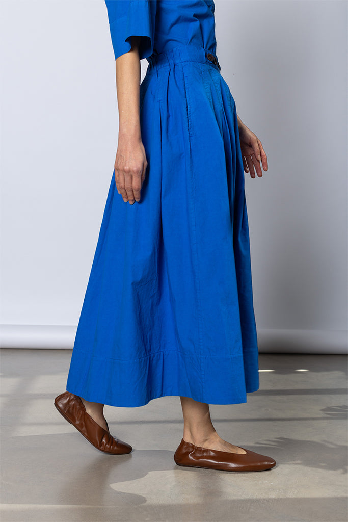 Pleated Cotton Linen Poplin Skirt - Enamel Blue