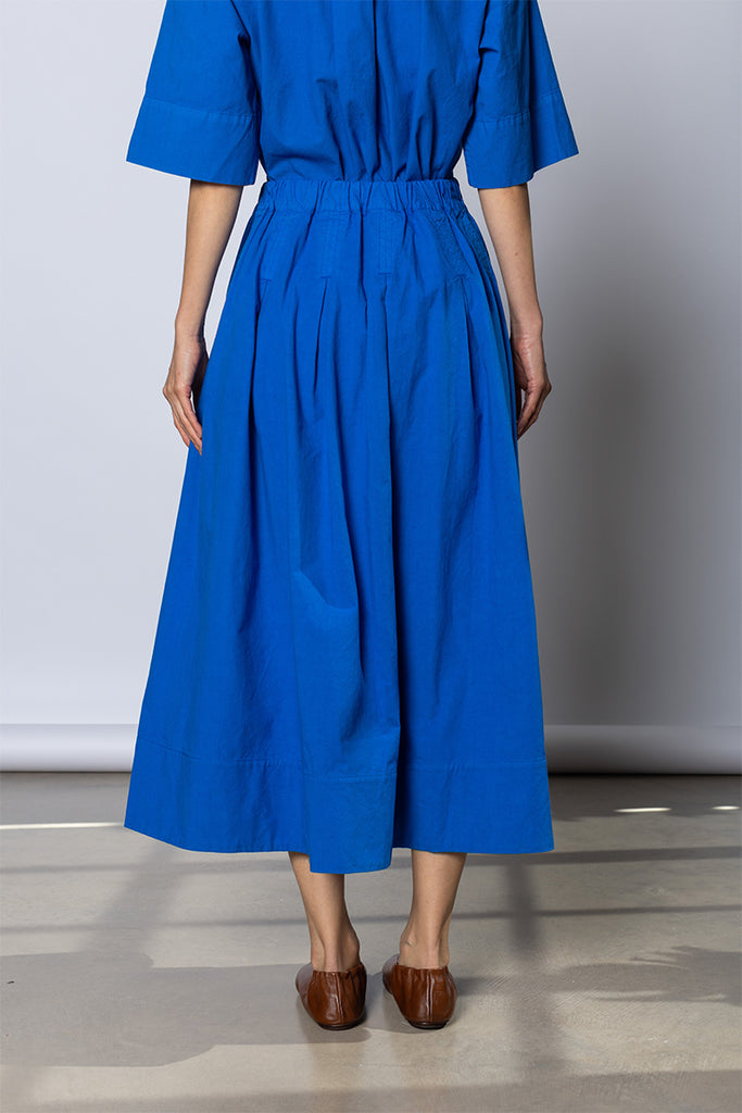 Pleated Cotton Linen Poplin Skirt - Enamel Blue