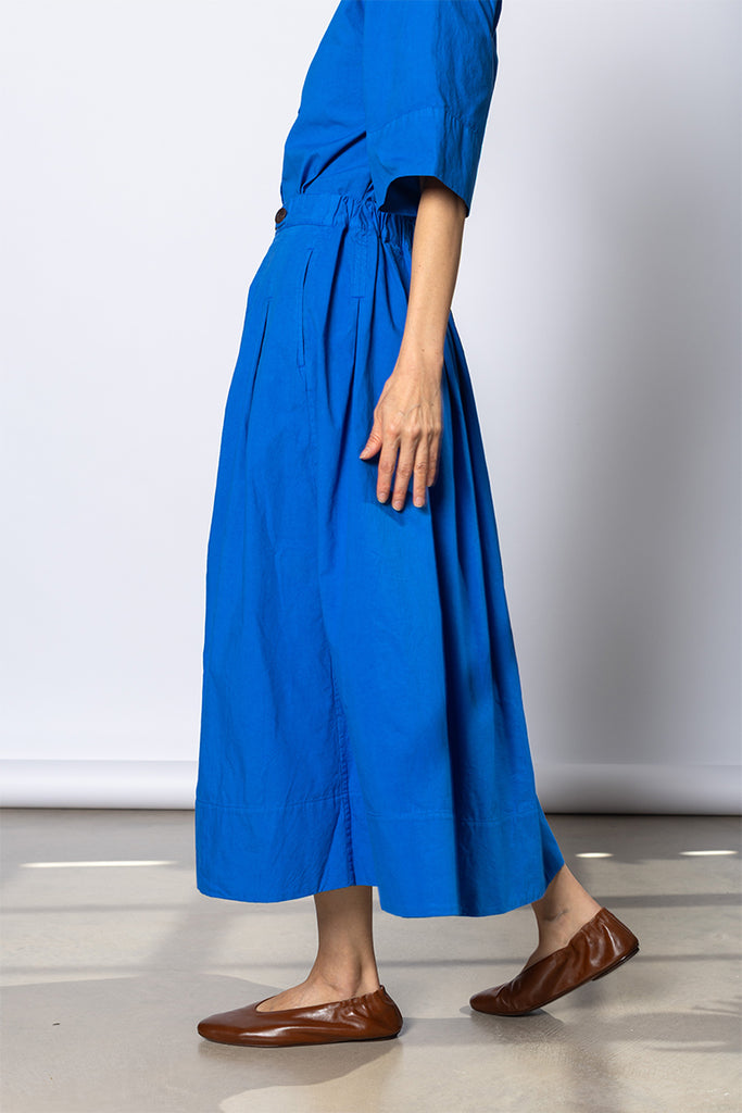 Pleated Cotton Linen Poplin Skirt - Enamel Blue