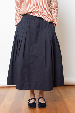 Pleated Cotton Skirt - Navy