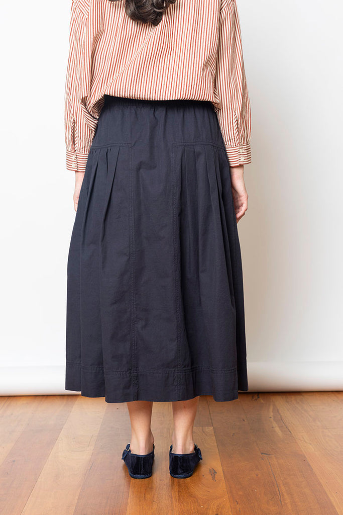 Pleated Cotton Skirt - Navy