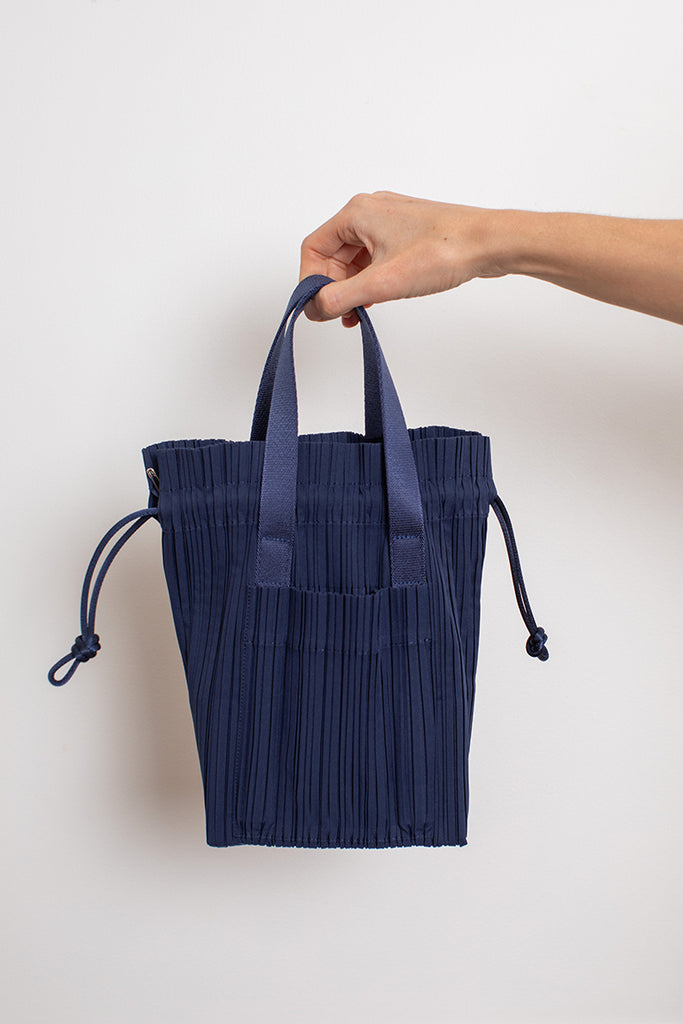 Pleated Tote Bag - Navy