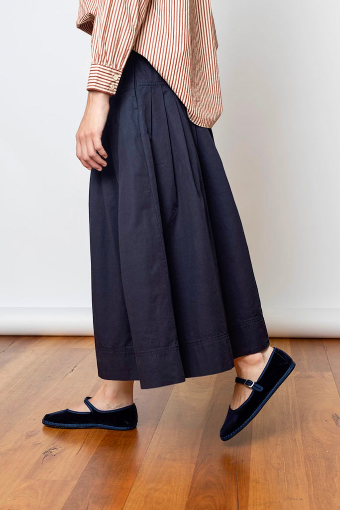 Pleated Cotton Skirt - Navy