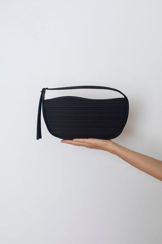 Pleats Half Moon Bag - Black