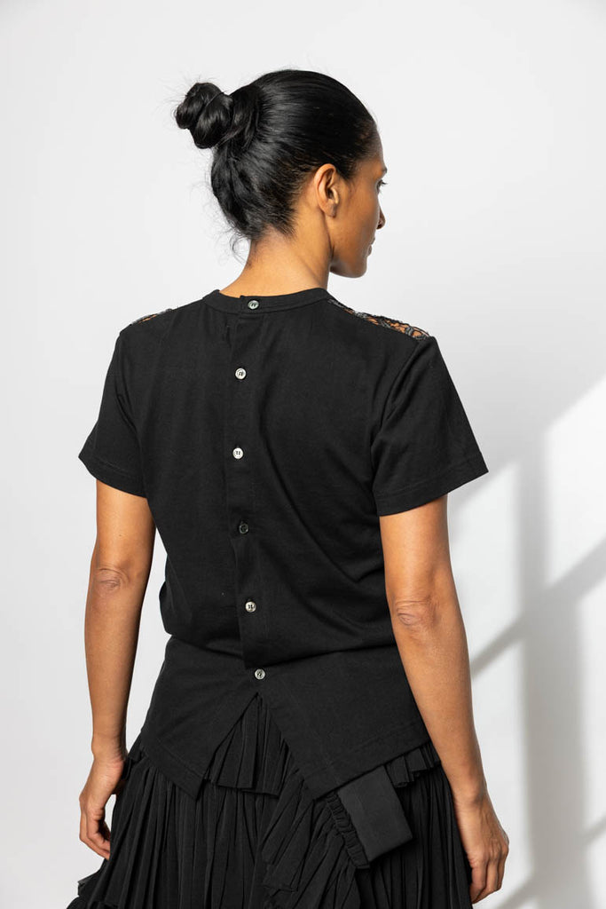Lace Front T-Shirt Blouse - Black