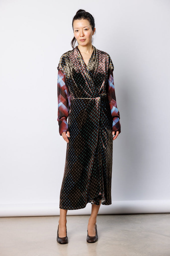 Dillian Printed Velvet Dress - Khaki