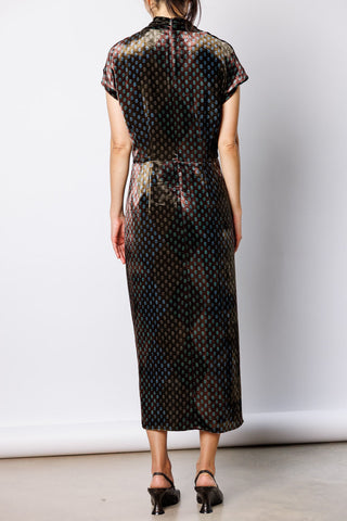 Dillian Printed Velvet Dress - Khaki