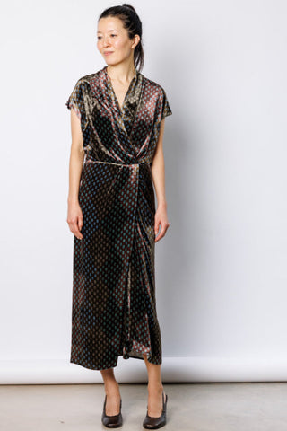 Dillian Printed Velvet Dress - Khaki