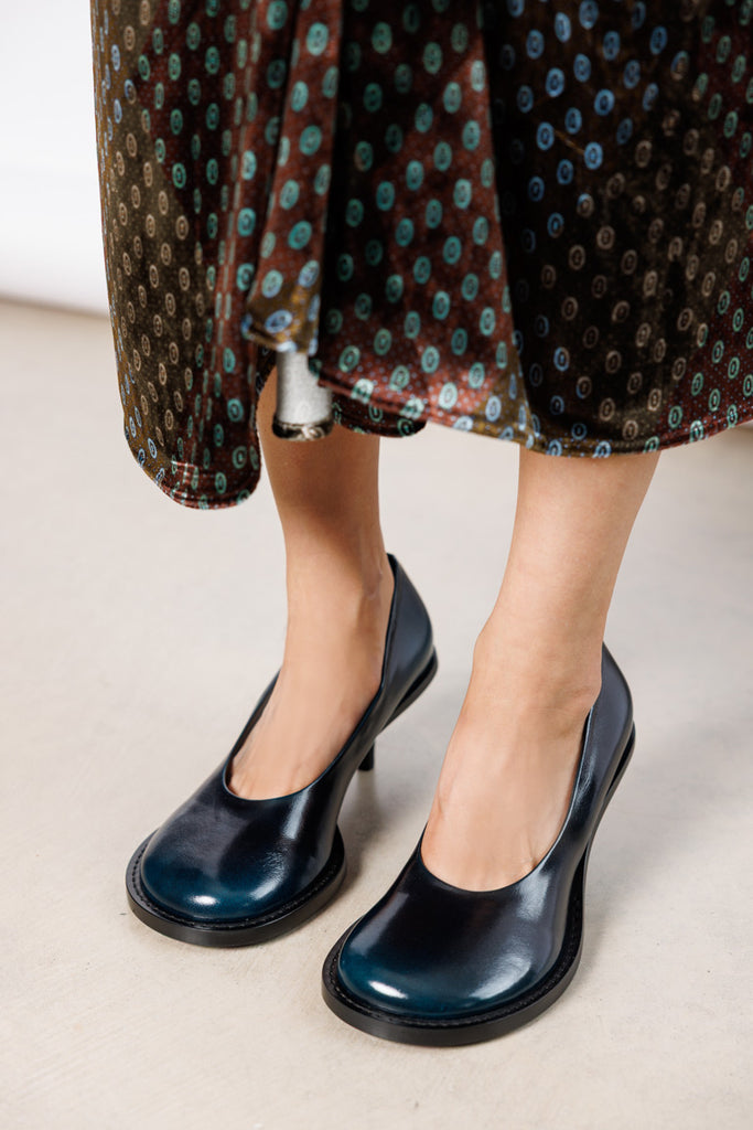 Polished Leather Pumps - Turquoise