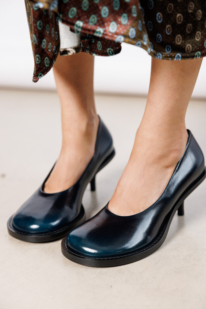 Polished Leather Pumps - Turquoise