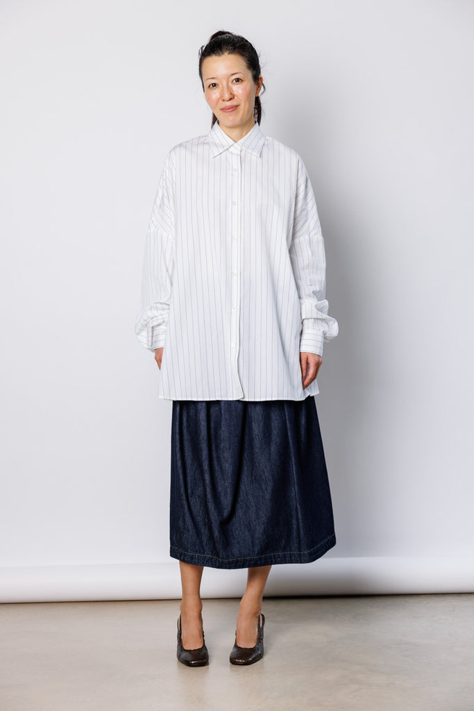 Striped Cotton Cocoon Shirt - White/Navy