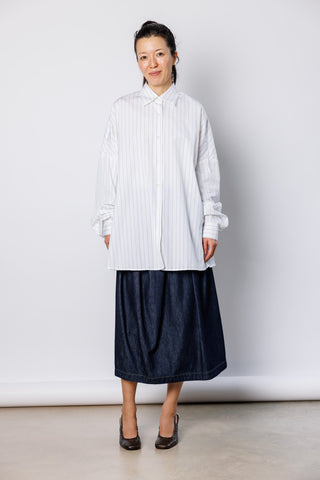 Striped Cotton Cocoon Shirt - White/Navy