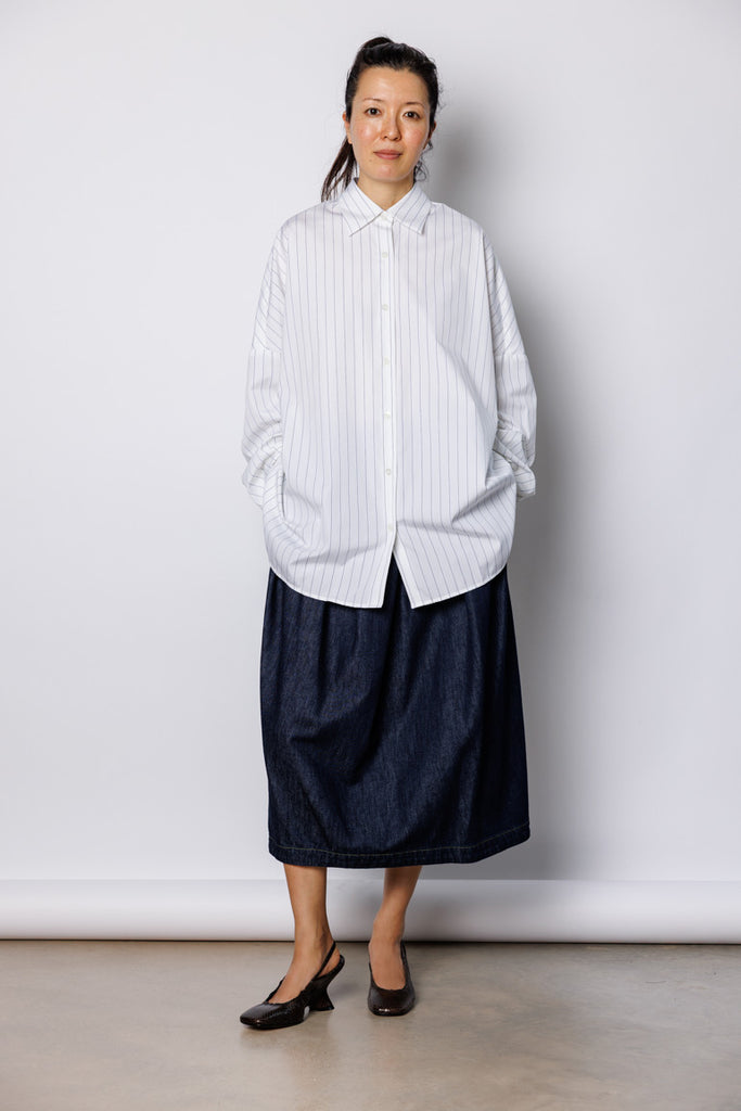 Striped Cotton Cocoon Shirt - White/Navy