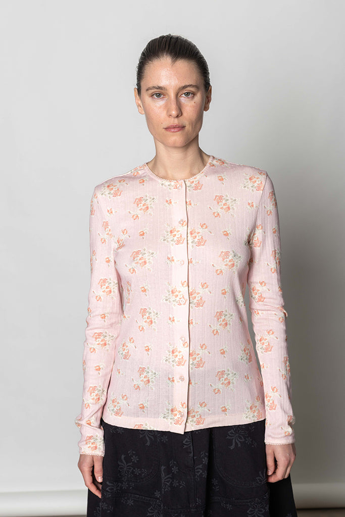 Pointelle Cardigan - Pink/Pearl