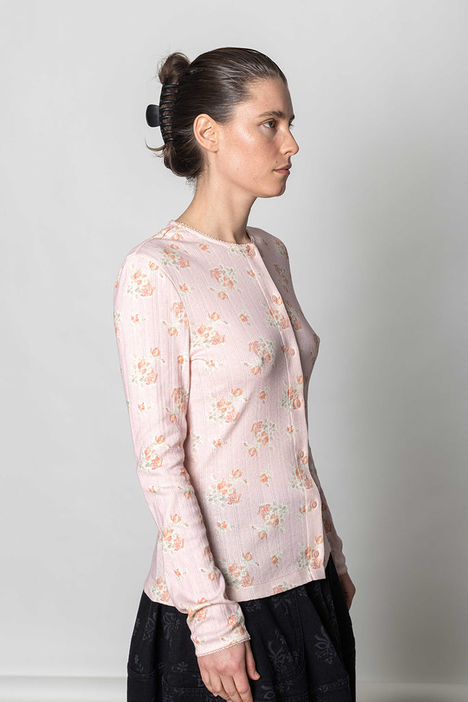 Pointelle Cardigan - Pink/Pearl