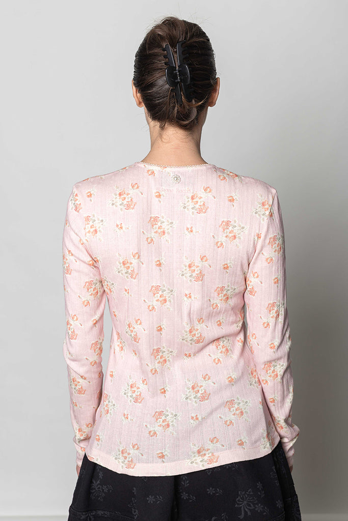 Pointelle Cardigan - Pink/Pearl