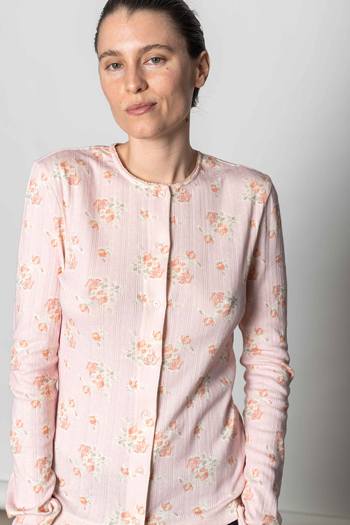 Pointelle Cardigan - Pink/Pearl