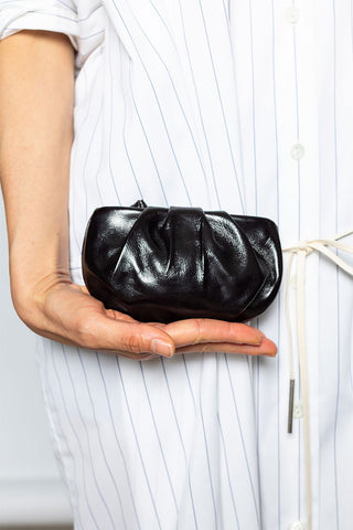 Polished Leather Pleated Purse - Ruby
