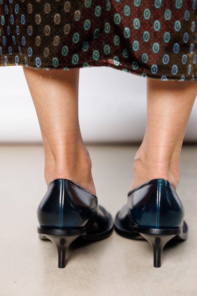 Polished Leather Pumps - Turquoise