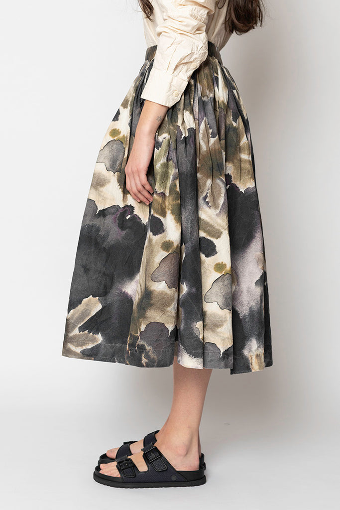 Printed Double Rideau Skirt - Khaki