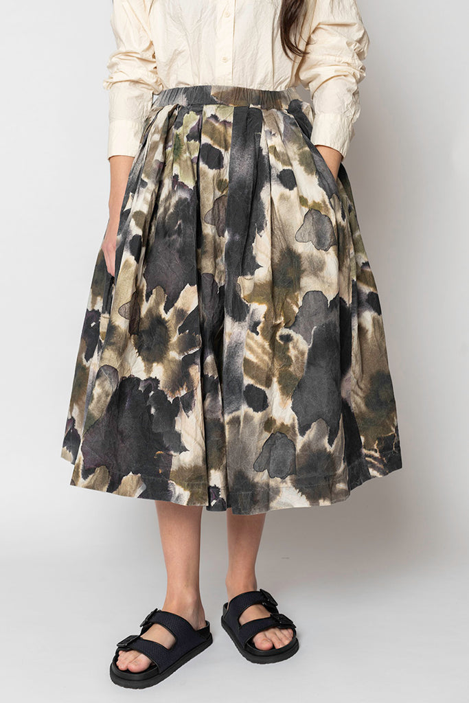 Printed Double Rideau Skirt - Khaki