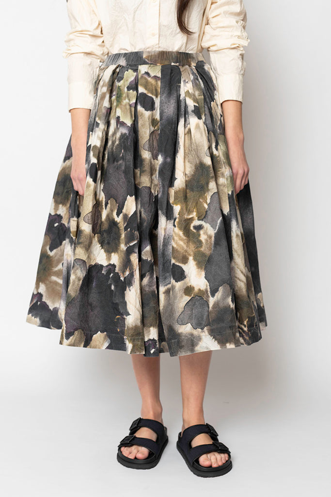 Printed Double Rideau Skirt - Khaki