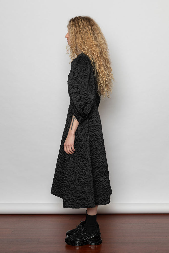 Puff Sleeve Fitted Dress - Black