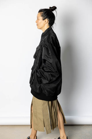 Puffed Sleeve Multi Pocket Bomber Jacket - Black