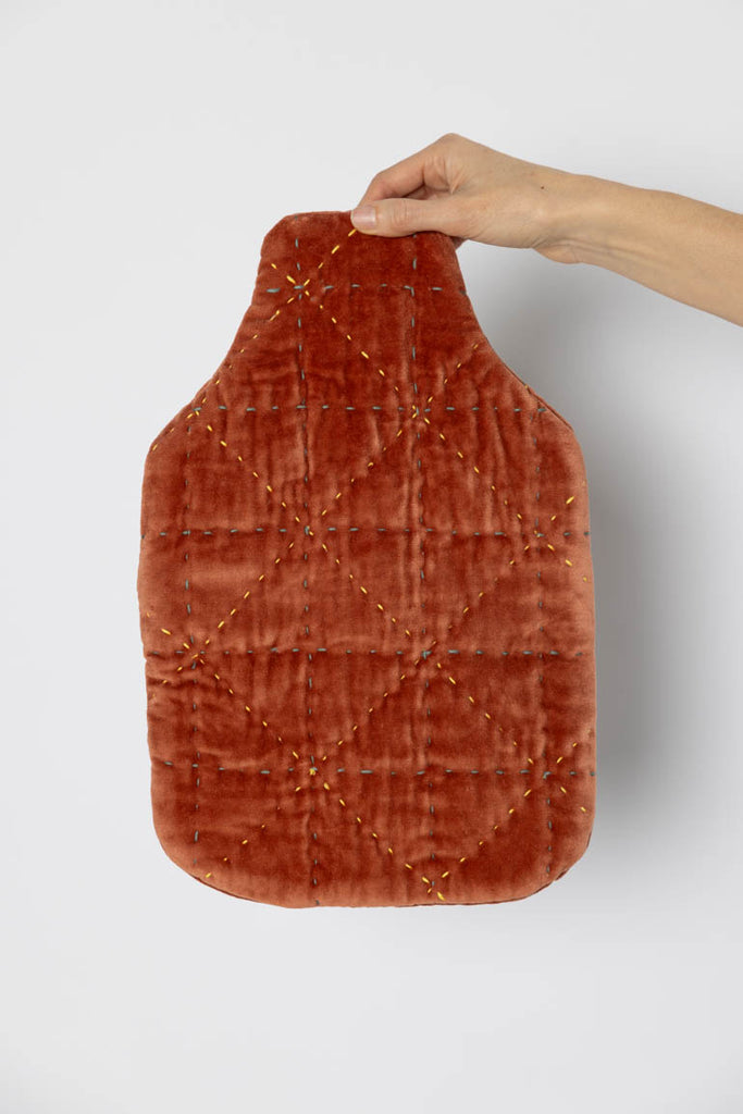Quilted Velvet Hot Water Bottle Cover - Coralite