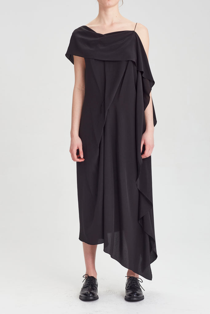 Origami Drape Sleeve Dress - Black