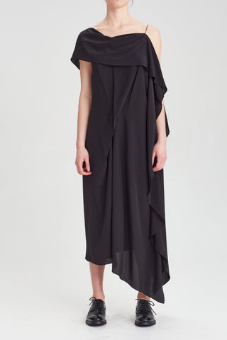 Origami Drape Sleeve Dress - Black