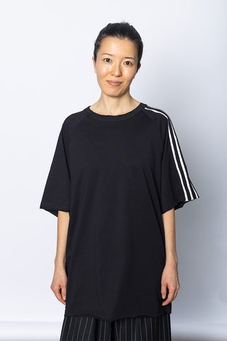 Raw Edge 3 Stripes Short Sleeve T-Shirt - Black