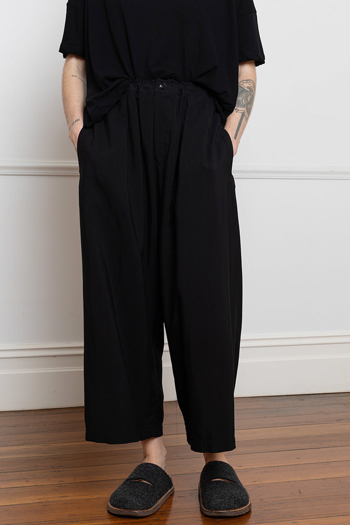 Rayon Cupro Front Tucked Wide Pants - Black