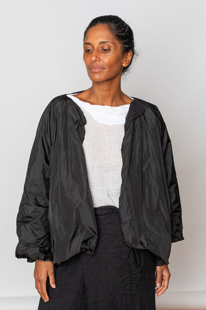 Reversible Nylon & Washed Linen Jacket - Black