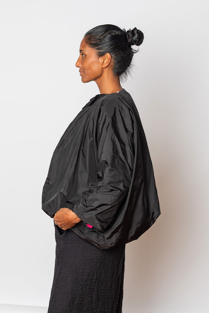 Reversible Nylon & Washed Linen Jacket - Black