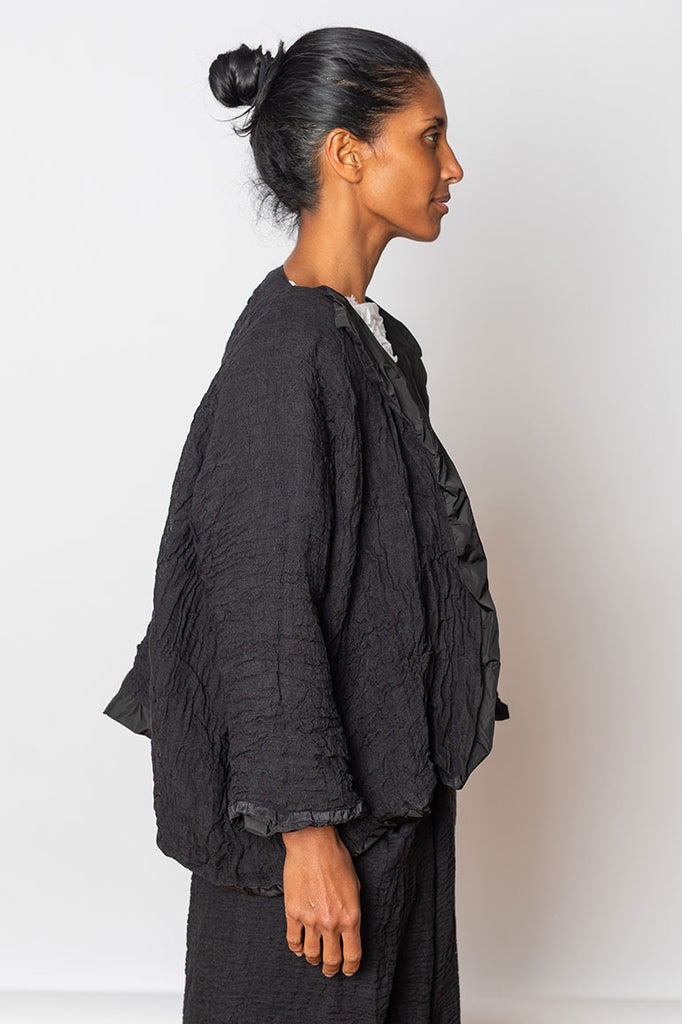 Reversible Nylon & Washed Linen Jacket - Black