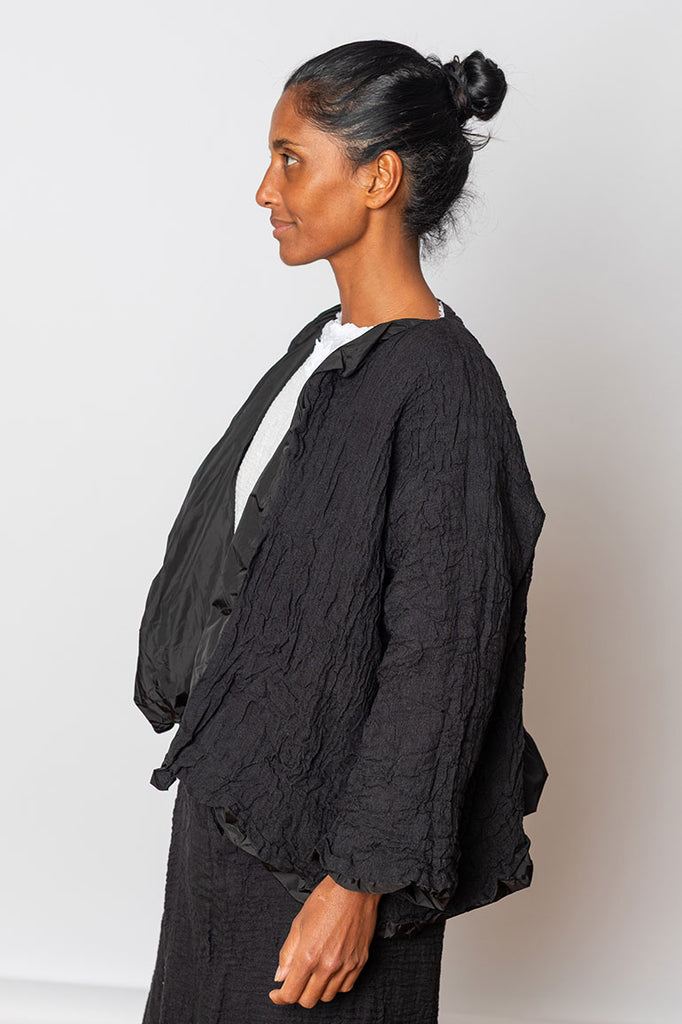 Reversible Nylon & Washed Linen Jacket - Black