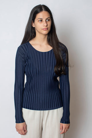 Rib Pleats Top - Navy