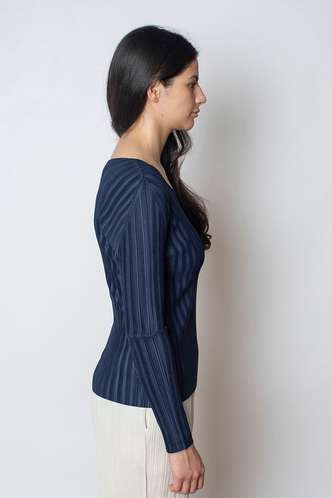 Rib Pleats Top - Navy