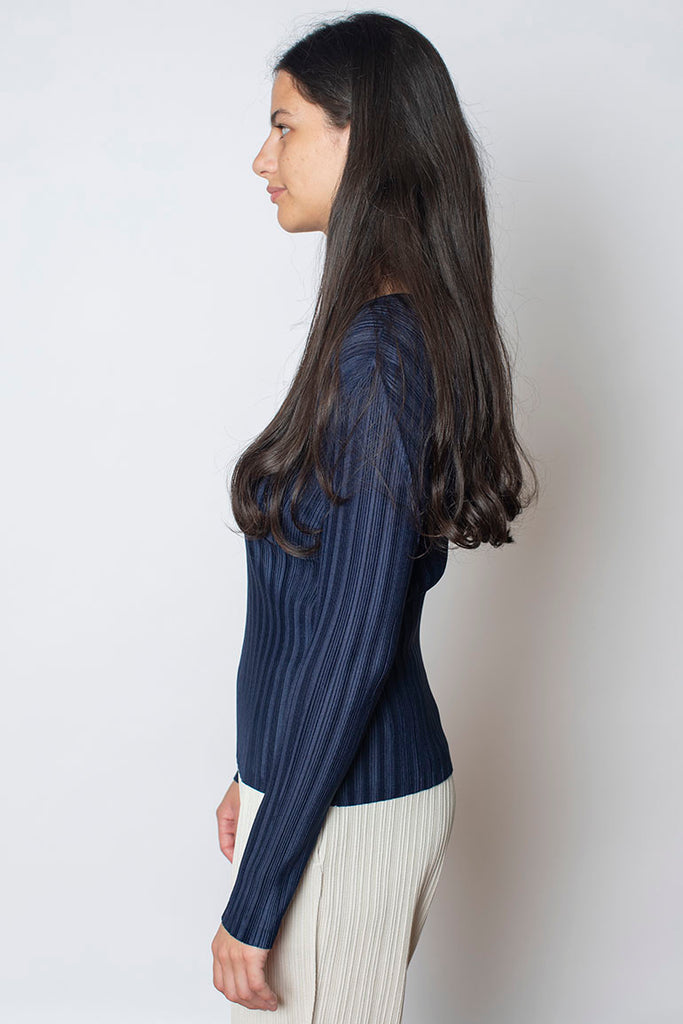 Rib Pleats Top - Navy