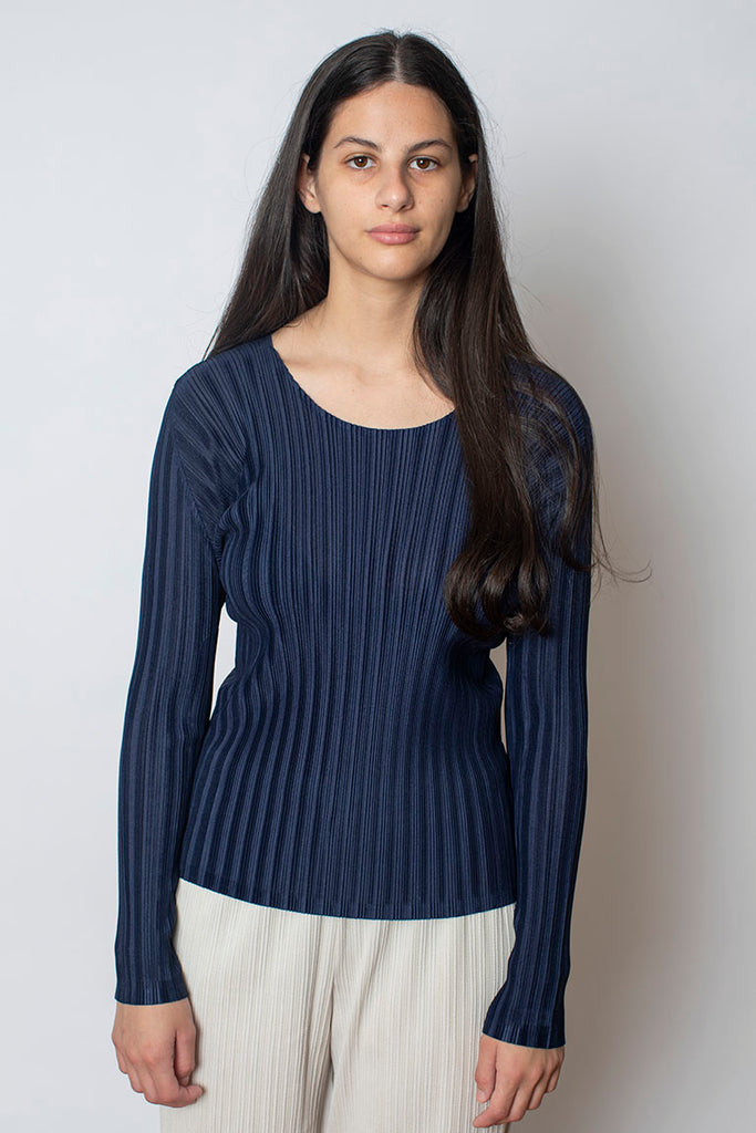 Rib Pleats Top - Navy