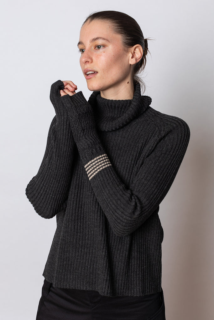 Rib Turtleneck Pullover - Charcoal