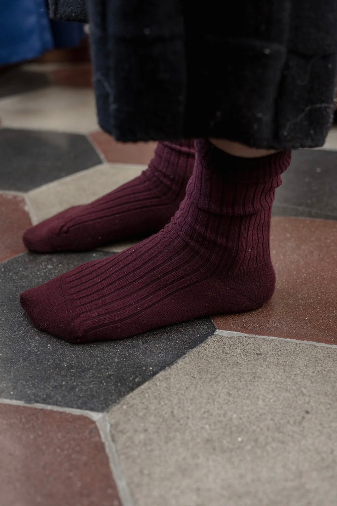 Rib Ankle Socks - Burgundy