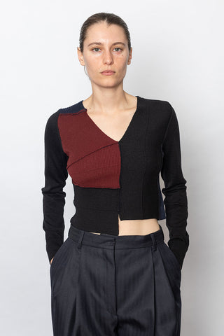 Ribbed Patchwork Sweater - Black