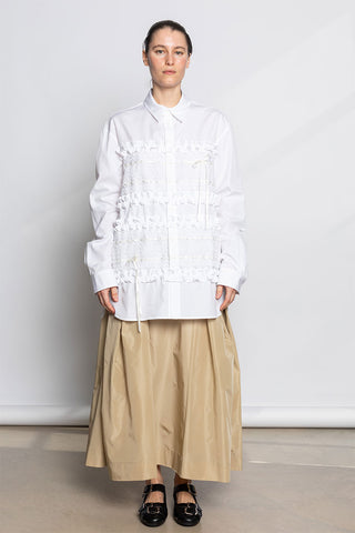 Ribbon Trim Easy Shirt - White/Ivory