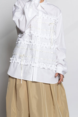 Ribbon Trim Easy Shirt - White/Ivory