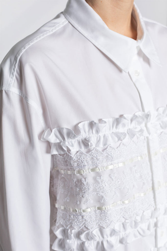 Ribbon Trim Easy Shirt - White/Ivory