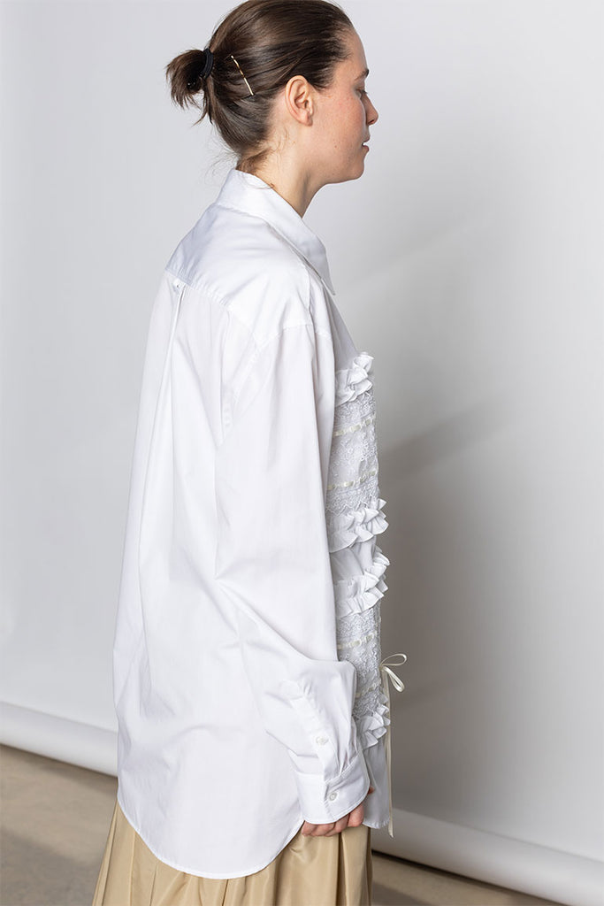 Ribbon Trim Easy Shirt - White/Ivory