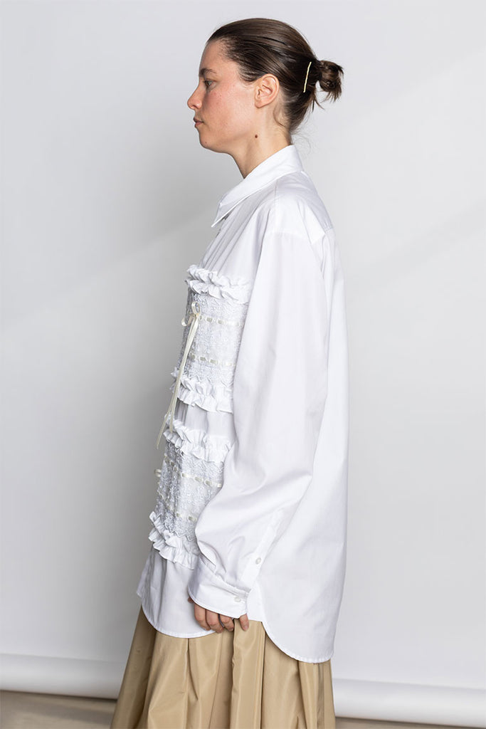 Ribbon Trim Easy Shirt - White/Ivory