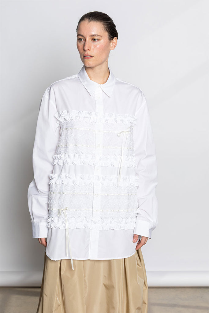 Ribbon Trim Easy Shirt - White/Ivory